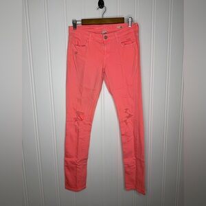 Arizona Denim Juniors Skinny Jeans Distressed Destroyed Pink Coral Size 7
